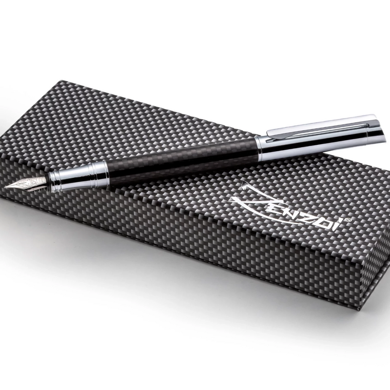 Carbon Fiber Fountain Pen Set with Schmidt Fine Nib - Modern Cap - ZenZoi