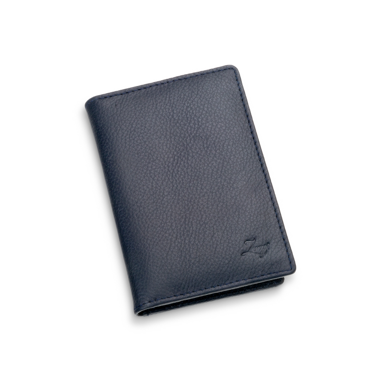 Men's Leather ID Wallet – Bifold Design, Blue Leather with ID Windows and Credit Card Slots - ZenZoi