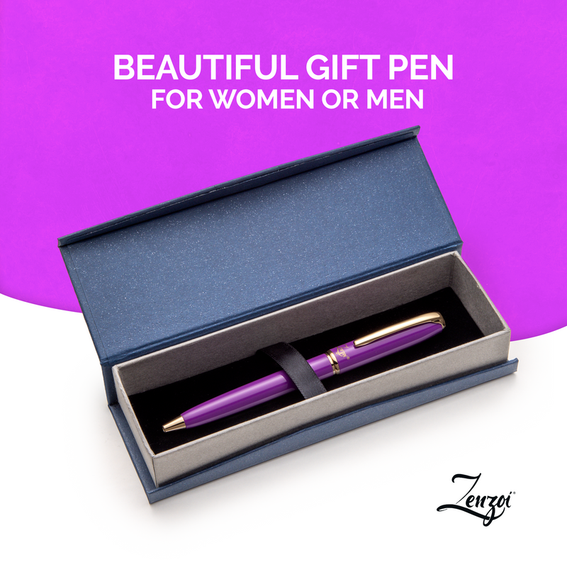 Pens w Personalized Case - Purple & Gold Ink Pen Set - Resin Ink