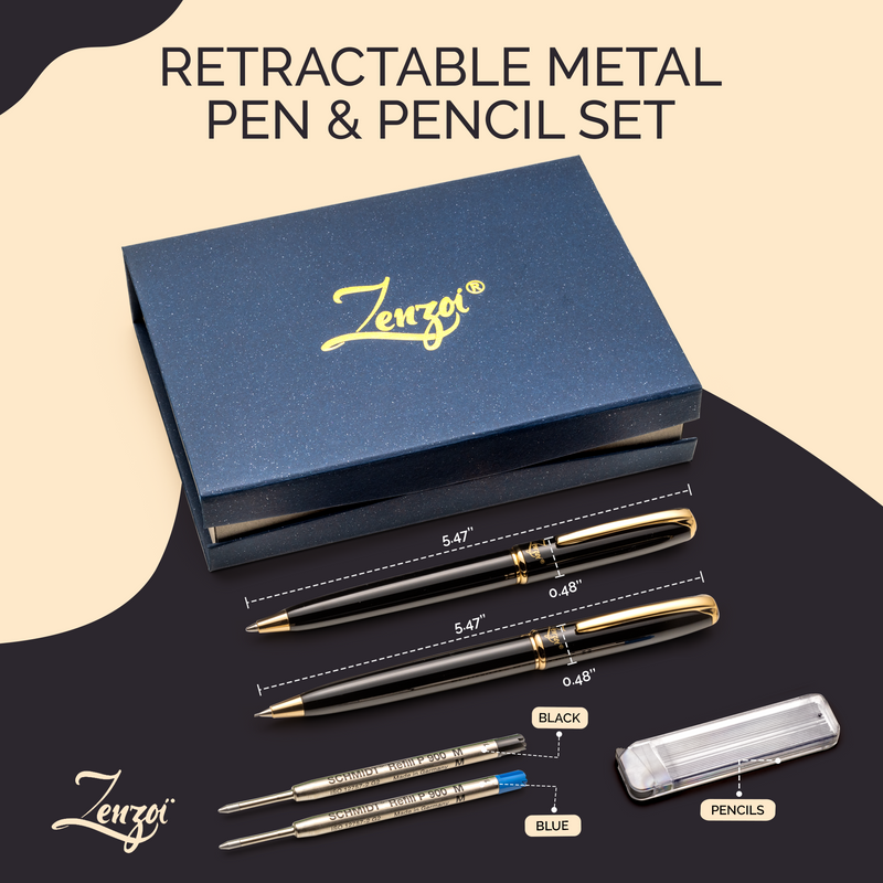 Black & Gold Pen & Mechanical Pencil Set - ZenZoi