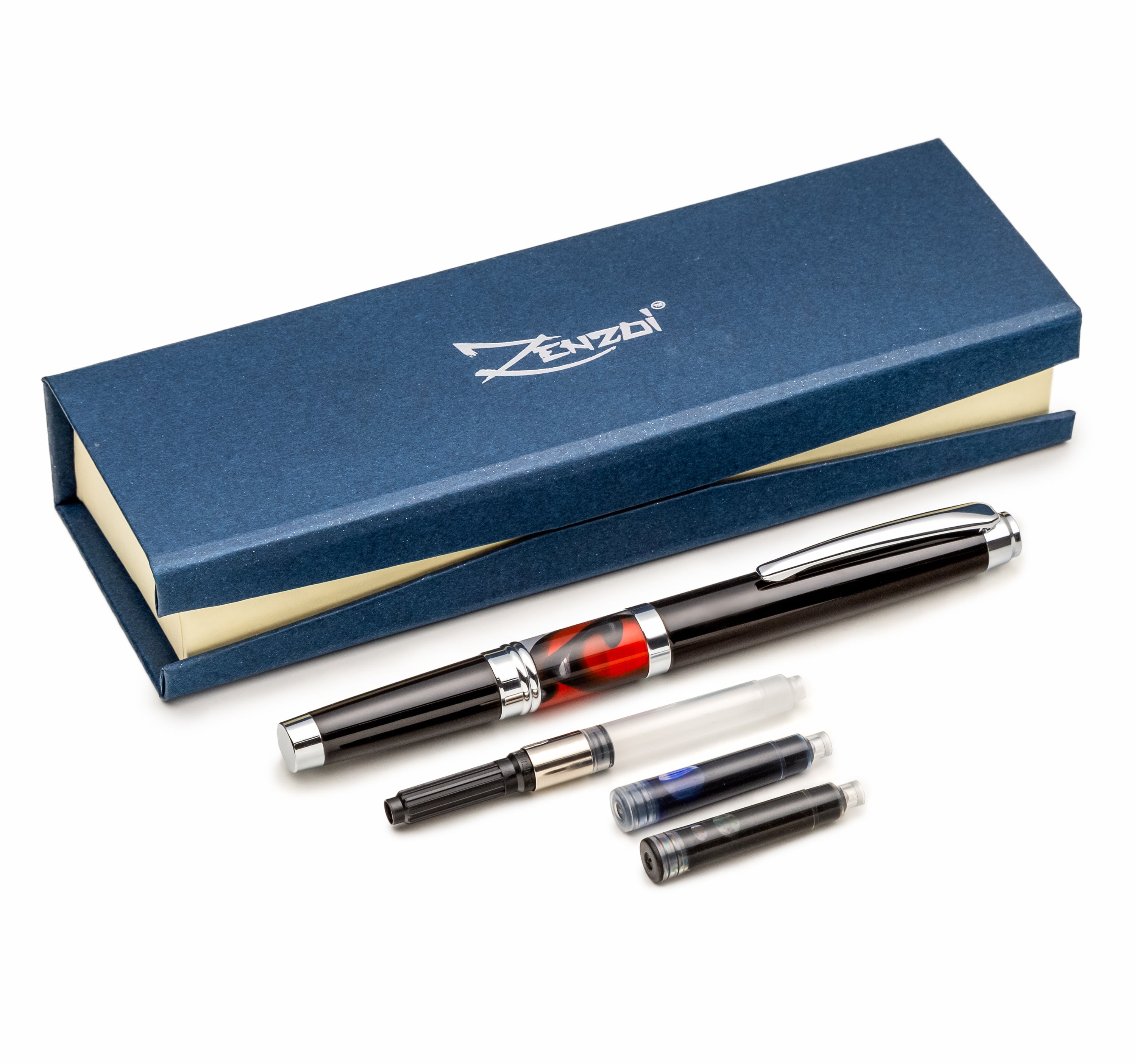 Black & Red Abstract Fountain Pen Set with Schmidt Fine Nib ZenZoi