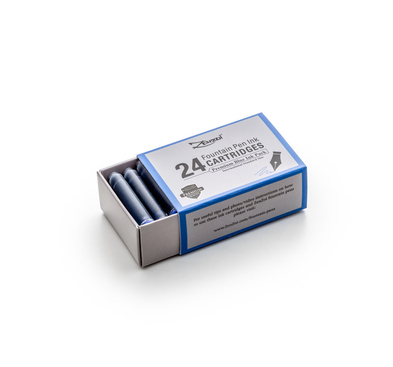 Fountain Pen Blue Ink Cartridges - 24 Pack - ZenZoi