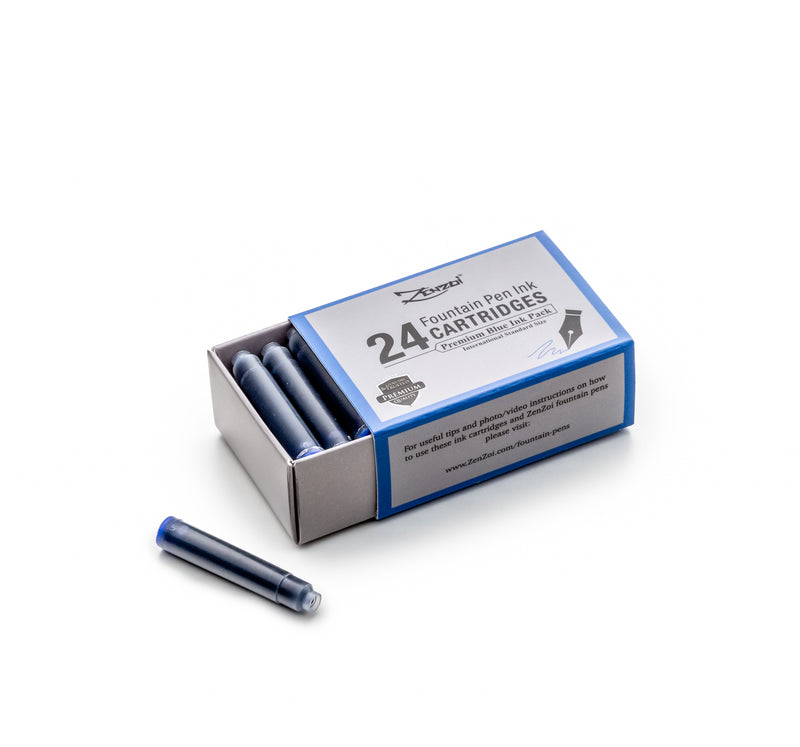 Fountain Pen Blue Ink Cartridges - 24 Pack - ZenZoi