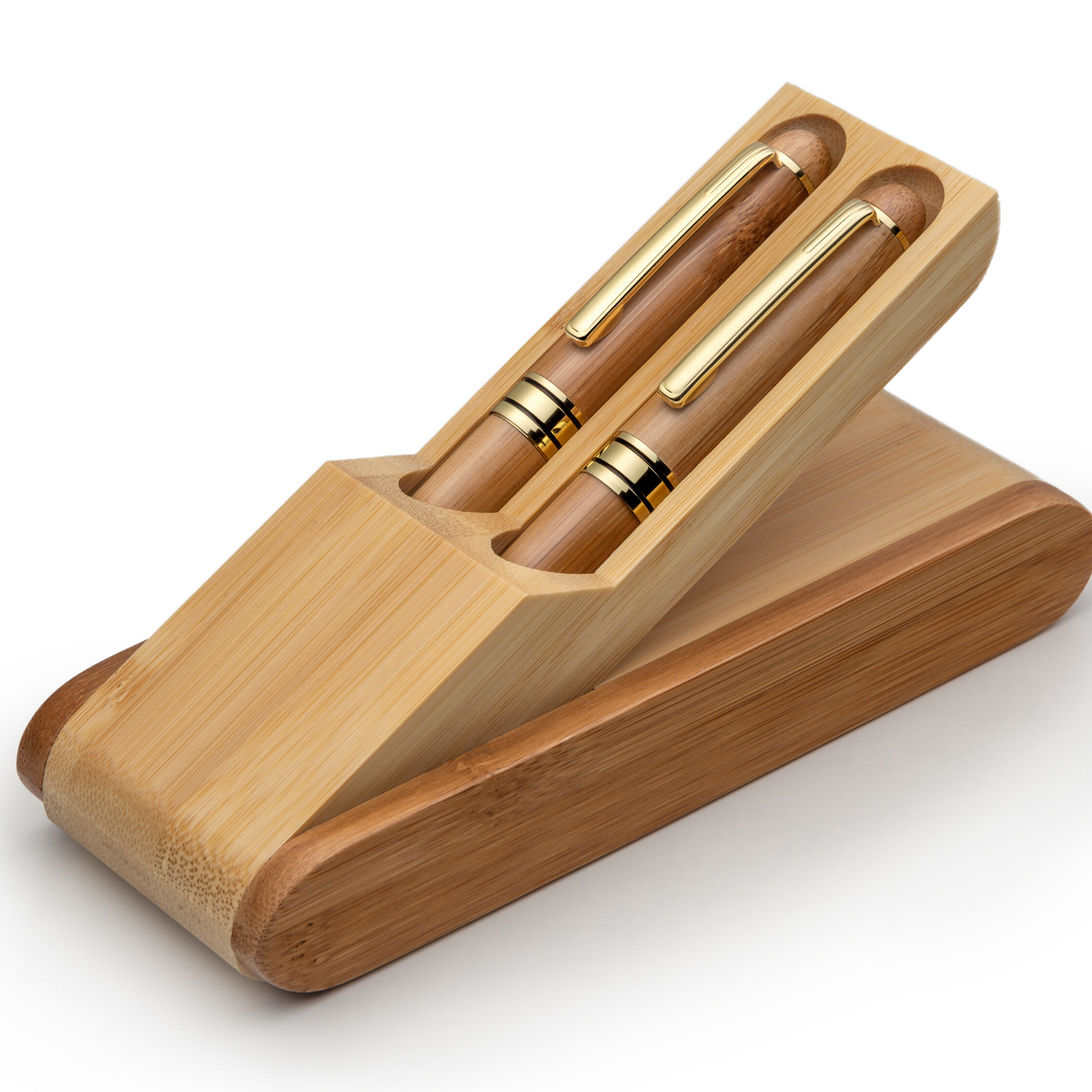 Handcrafted Bamboo Wood Fountain Pen and Rollerball Pen Set with