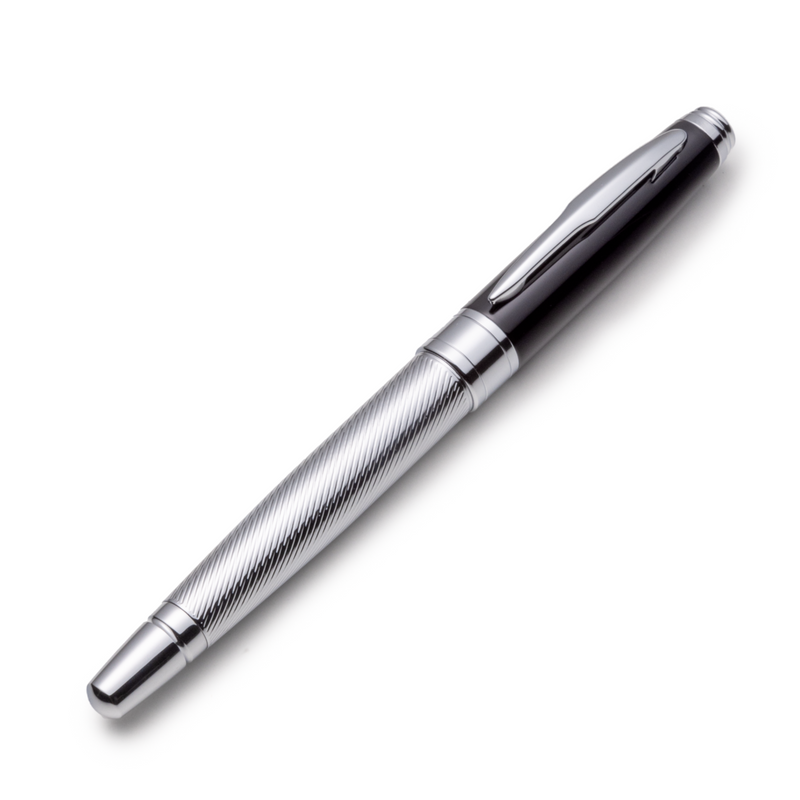 Black and Chrome Rollerball Pen with Schneider Ink Refills - ZenZoi