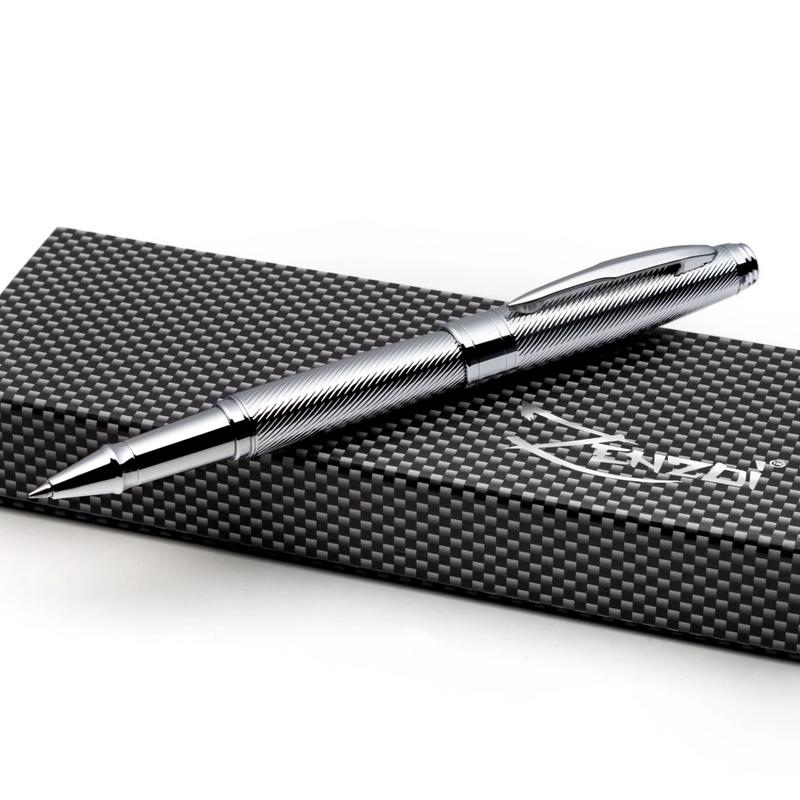 Executive Chrome Metallic Pen Set Ballpoint & Rollerball