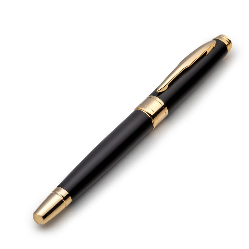 ZenZoi Matte Black & Gold Pen – Elegant Executive Rollerball Pen. Smooth Writing Fine Point Roller Gel Ink. Fancy, Luxury Pen Gift Set for Men