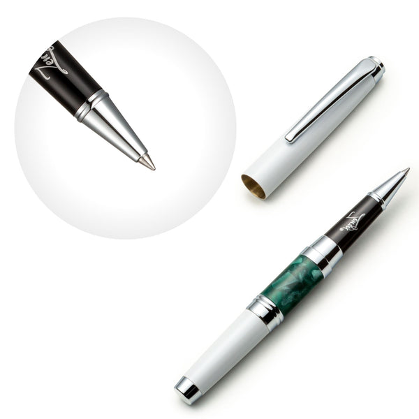 White and Green Abstract Modernist Rollerball Pen with Fine Point Schmidt Ink Refill - ZenZoi