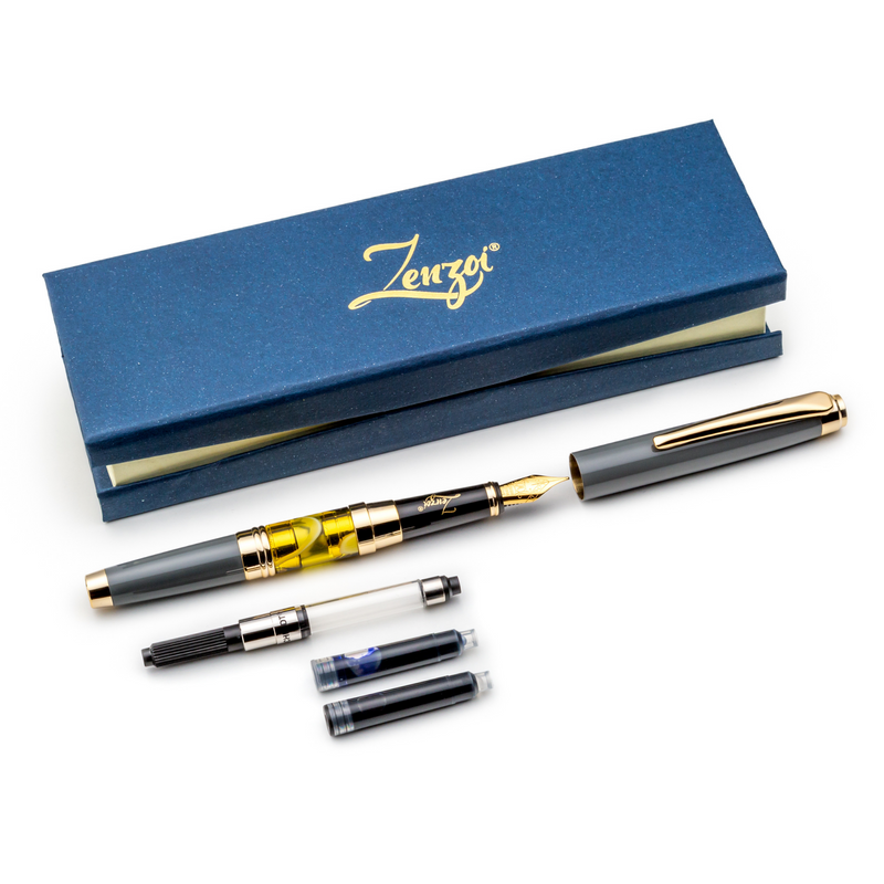 BEILUNER Silver Chrome Fountain Pen,Stunning Luxury Pens With 24K Gold Accents, Gorgeous 24K Gilded Nib