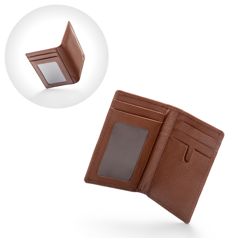 Men's Leather ID Wallet – Bifold Design, Brown Leather with ID Windows and Credit Card Slots - ZenZoi