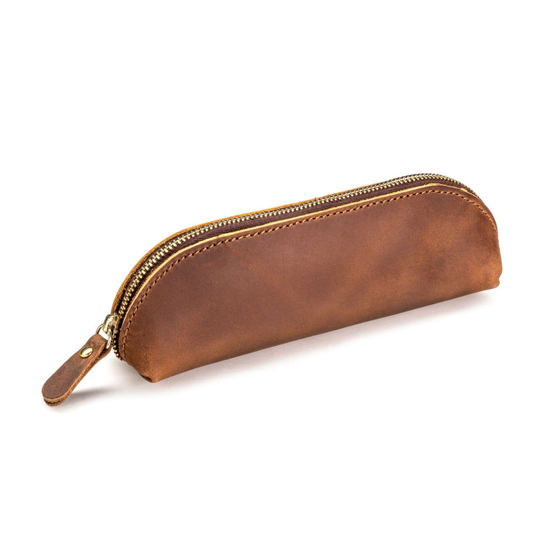 Leather Brown Pencil Case - ZenZoi