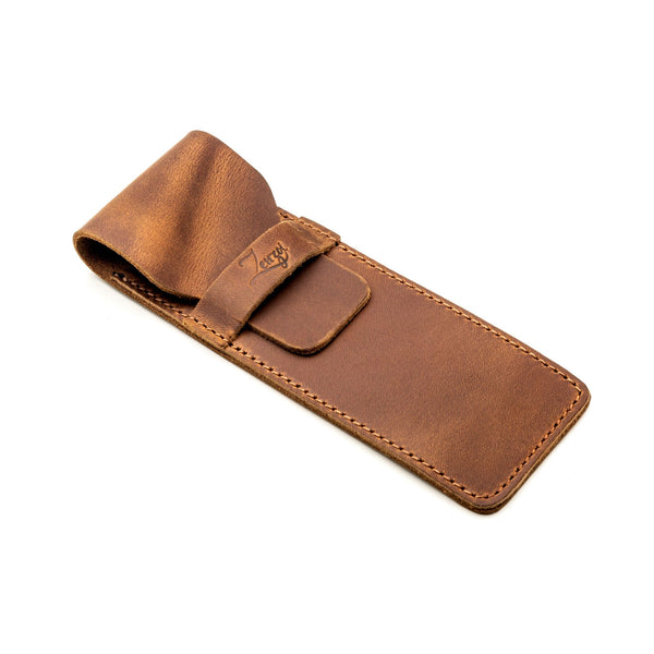 Leather Brown Pen Pouch - Two Pens - ZenZoi