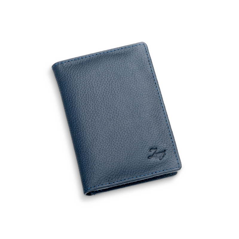 Men's Leather ID Wallet – Bifold Design, Blue Leather with ID Windows and Credit Card Slots Blue