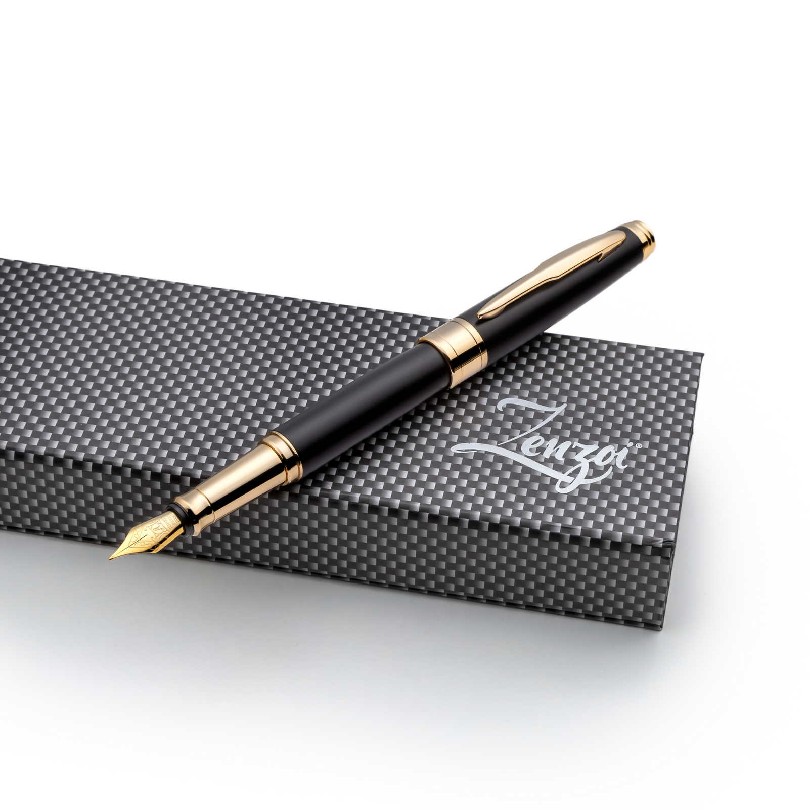 Black & Gold Fountain Pen Set with Schmidt Gold Medium Nib | ZenZoi