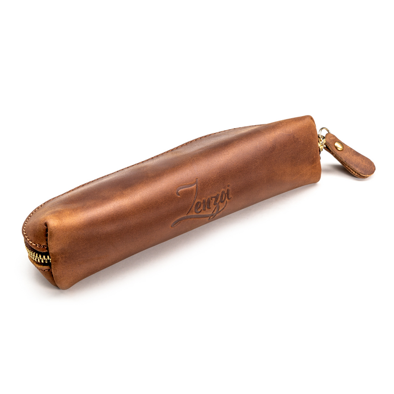 Leather Brown Pencil Case - ZenZoi