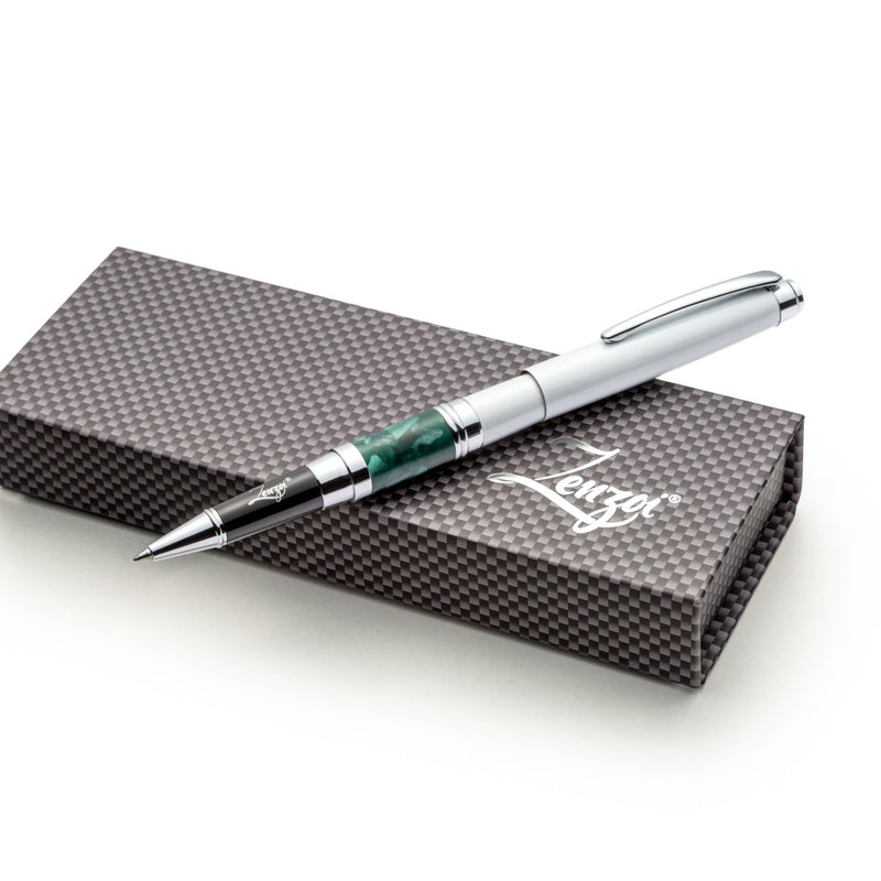 White and Green Abstract Modernist Rollerball Pen with Fine Point Schmidt Ink Refill - ZenZoi
