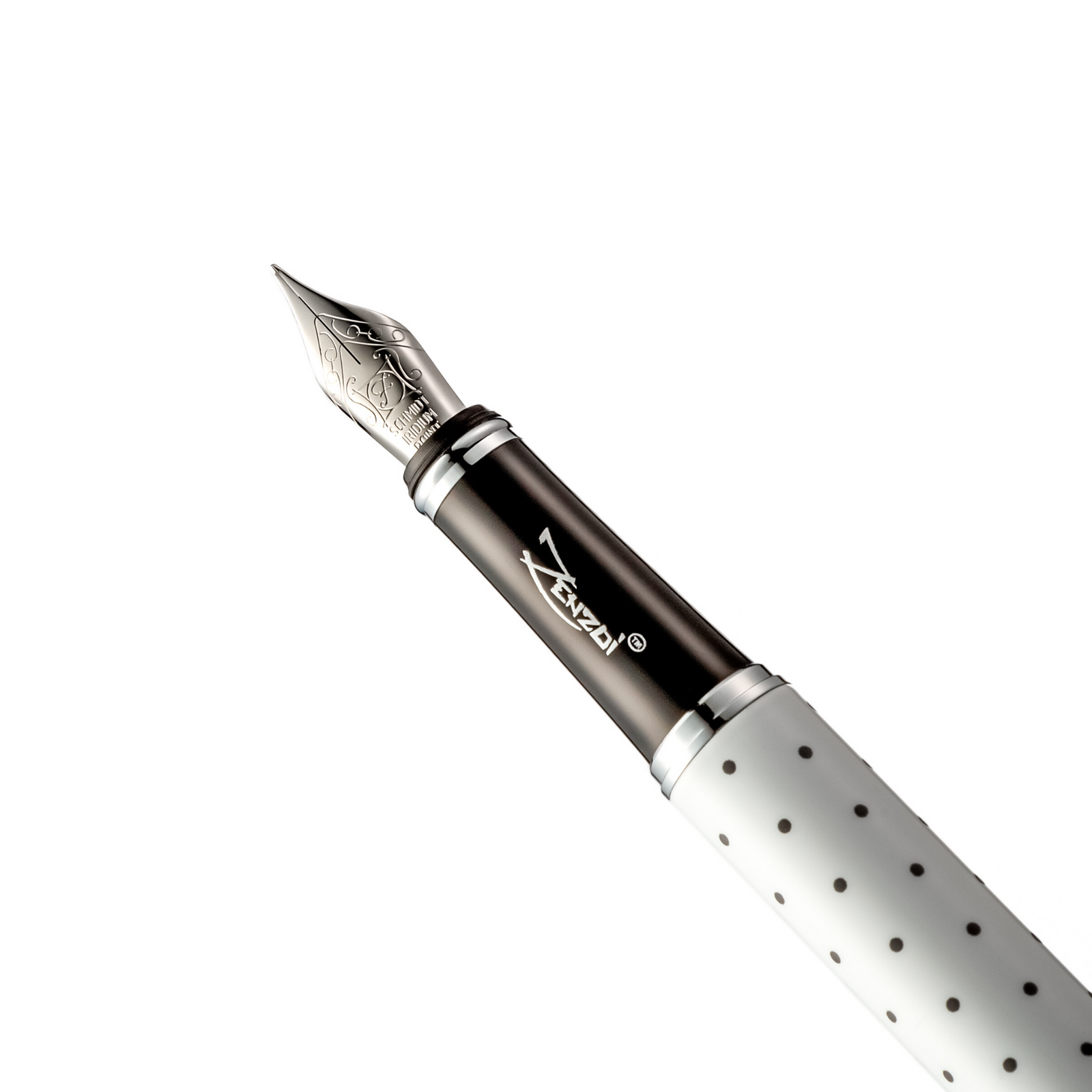 White Black Polka Dotted Fountain Pen Set with Schmidt Fine Nib