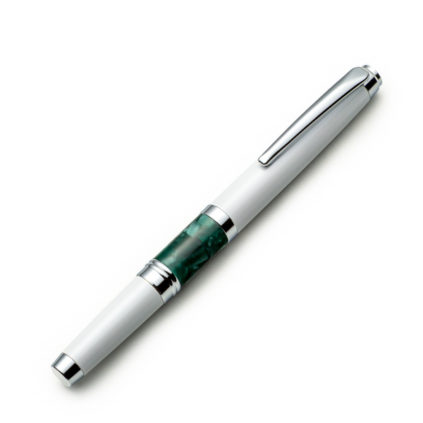 White and Green Abstract Modernist Rollerball Pen with Fine Point Schmidt Ink Refill - ZenZoi