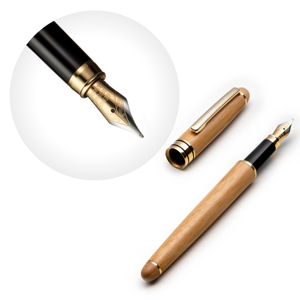 Handcrafted Bamboo Wood Fountain Pen Set with German Fine Nib and Gift Case - ZenZoi