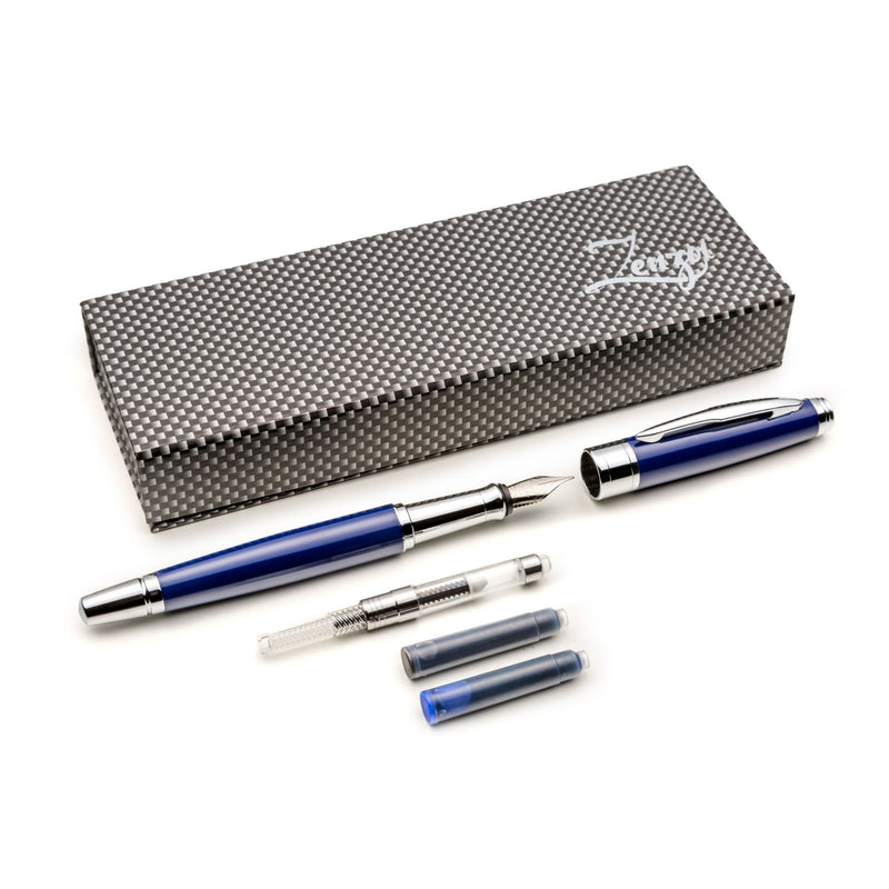 Blue Fountain Pen Set with Schmidt Medium Nib - ZenZoi