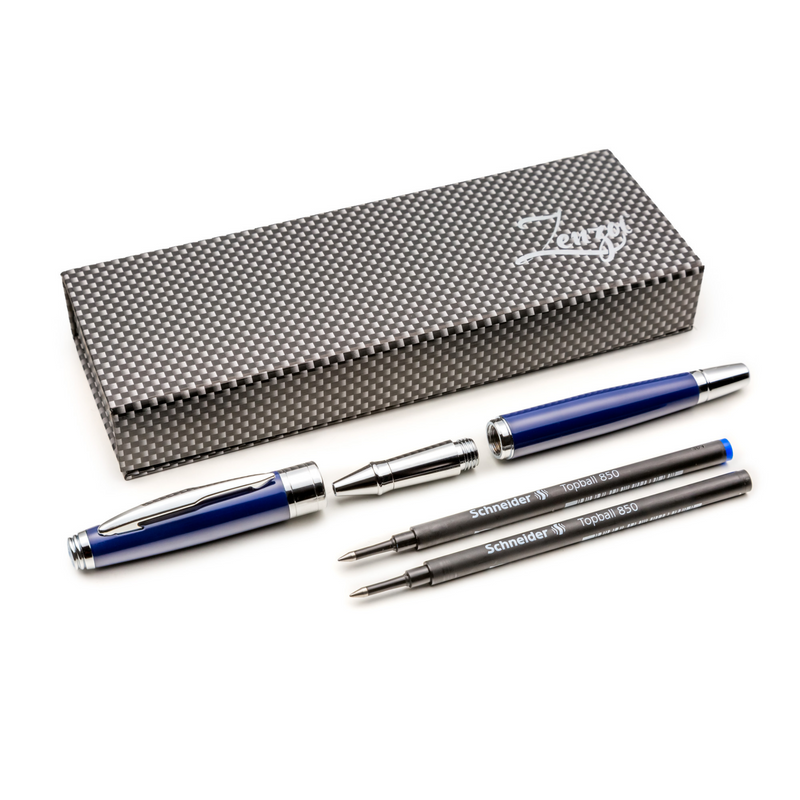 Blue Rollerball Pen Set with Schneider Ink Refill - ZenZoi