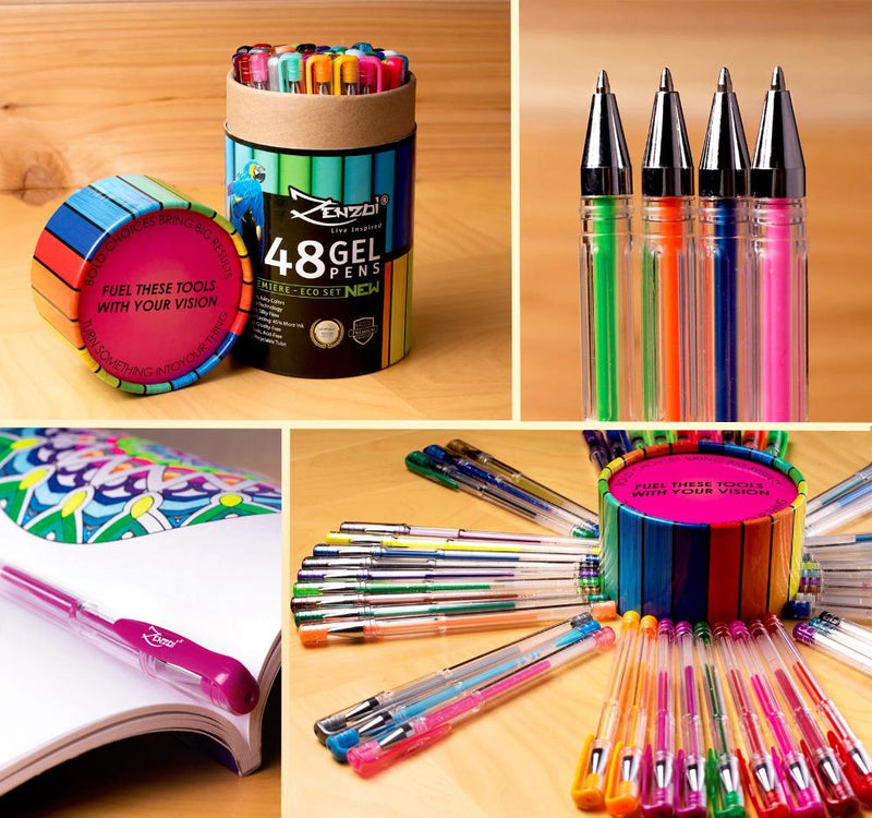 Gel Ink Pen Set with 48 Gorgeous Colors – Artist Quality Ideal For Coloring,  Sketching, Drawing