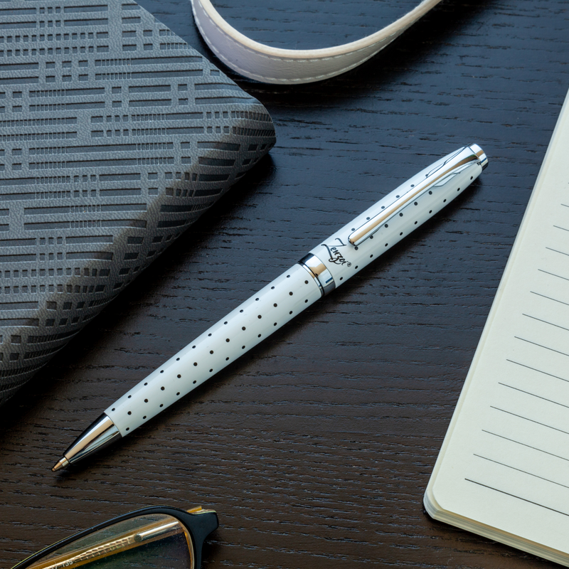 White Ink Ballpoint White & Black Polka Dotted Ballpoint Pen Set with Ink Schmidt Refill ...