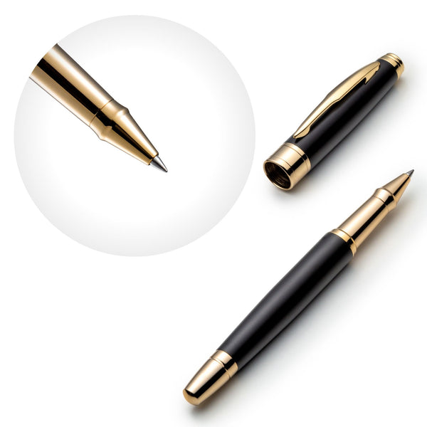 Black and Gold Rollerball Pen with Schneider ink Refill - ZenZoi