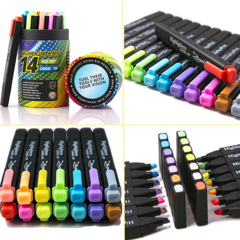 Brite Liner Highlighters Markers, Chisel Tip Super Bright Fluorescent Highlighters  Assorted Colors, Won't Dry Out