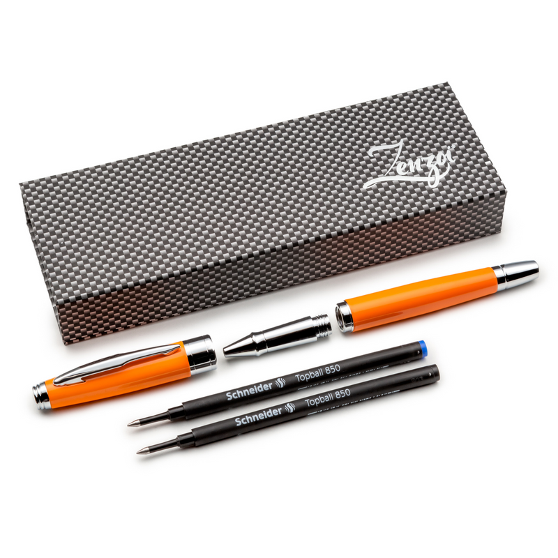 Orange Rollerball Pen Set with Schneider Ink Refill - ZenZoi