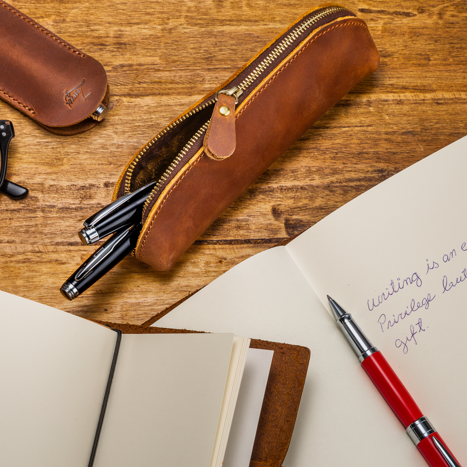 Leather Brown Pencil Case | ZenZoi