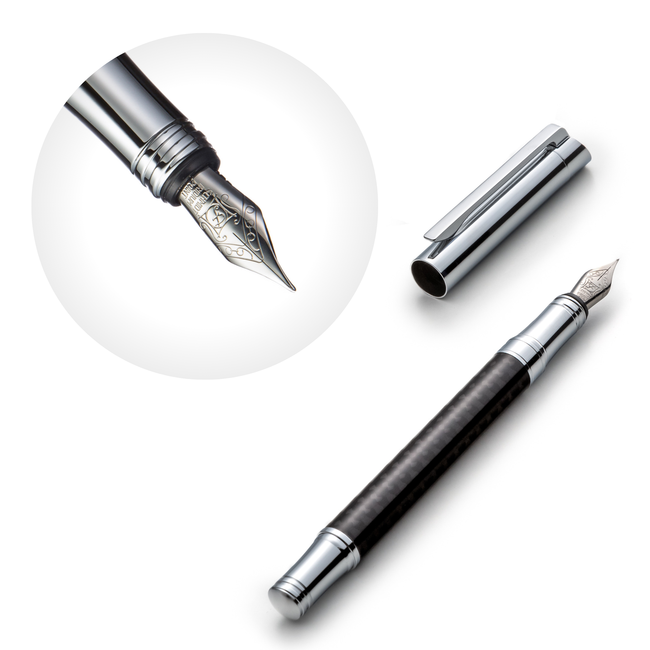 Carbon Fiber Fountain Pen Set with Schmidt Fine Nib Modern Cap ZenZoi