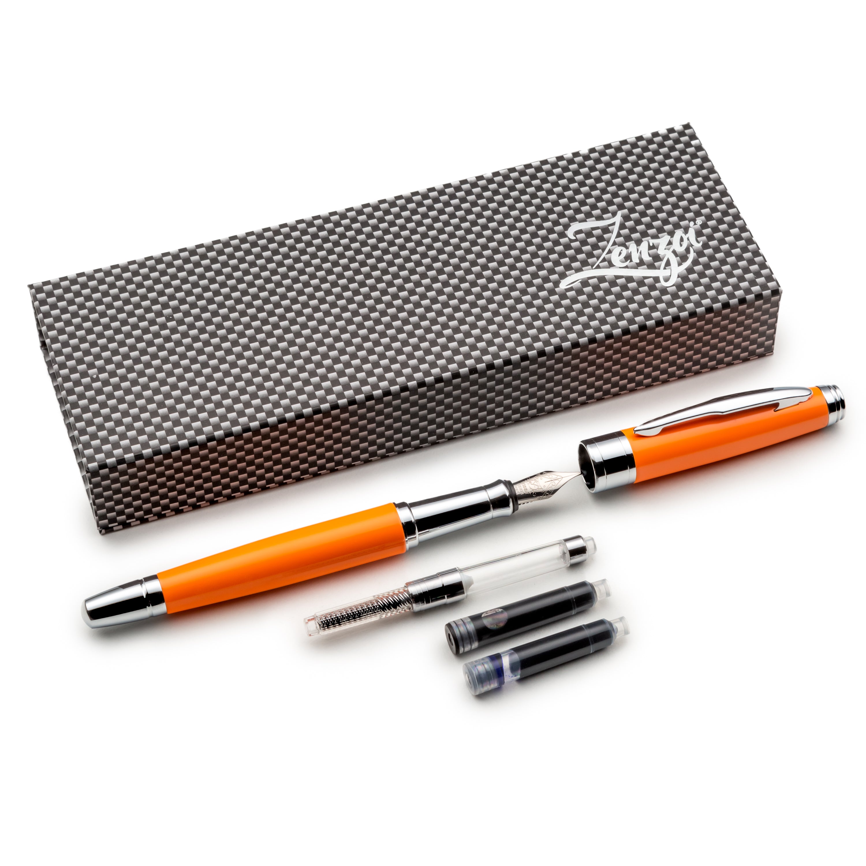 Orange Fountain Pen Set with Schmidt Fine Nib ZenZoi