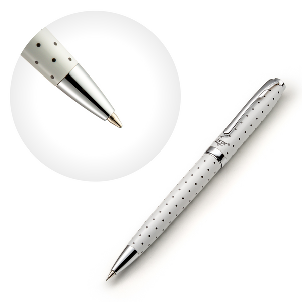 White and Black Polka Dotted Ballpoint Pen Set with Ink Schmidt Refill - ZenZoi